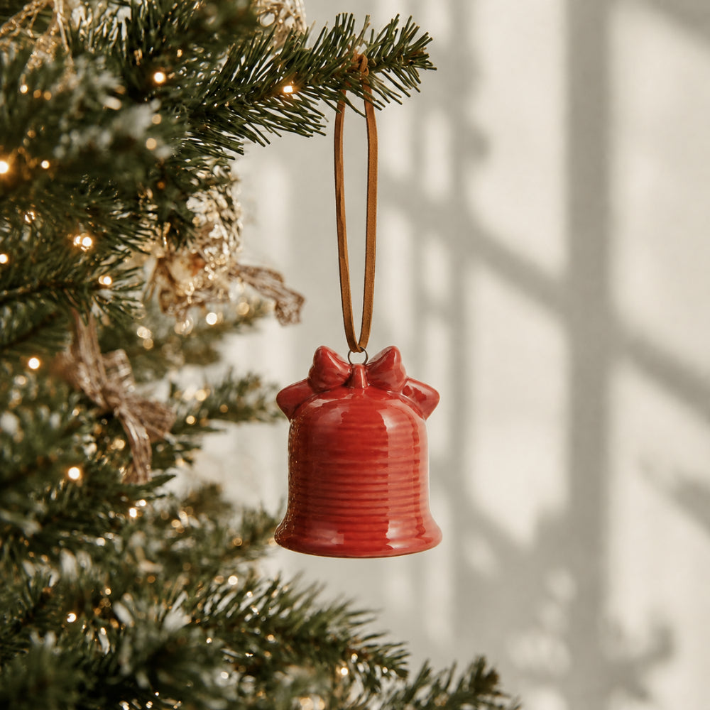 Plum Pudding Christmas Ceramic Christmas Tree Ornament Bell Red