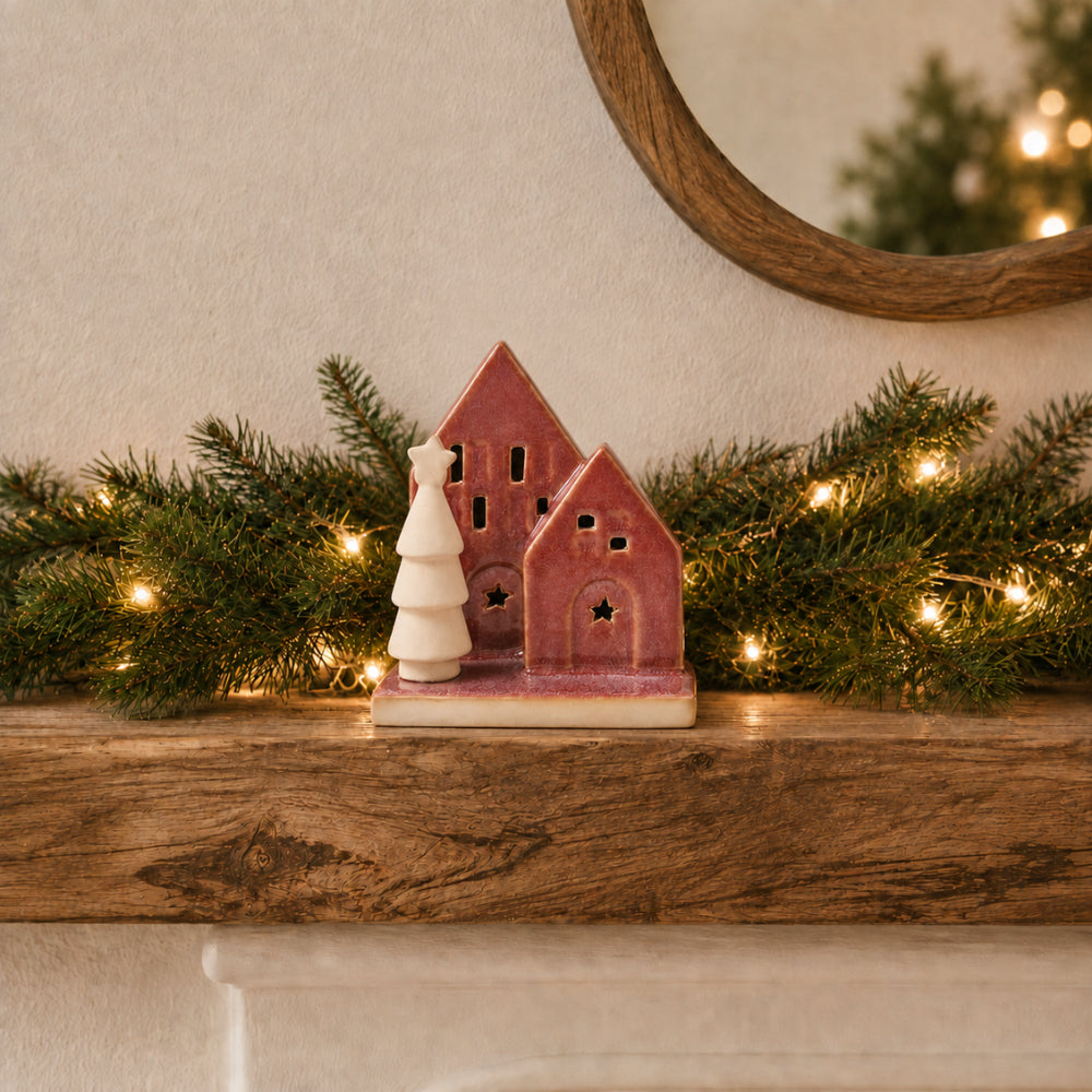 Plum Pudding Christmas Ceramic Table Decoration Village Red