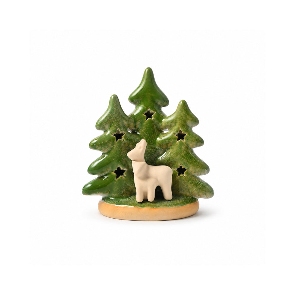Plum Pudding Christmas Ceramic Table Decoration Deer Green