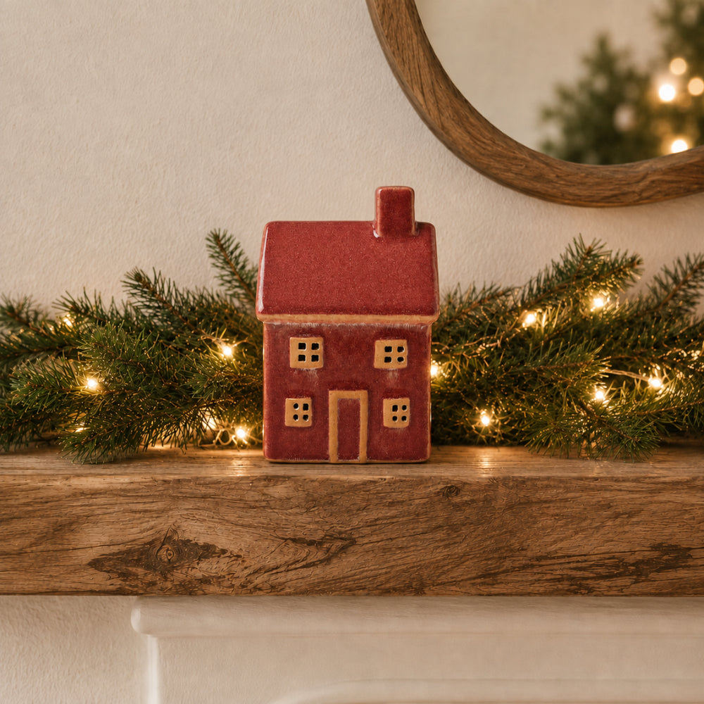 Plum Pudding Christmas Ceramic Village Decoration Small Red