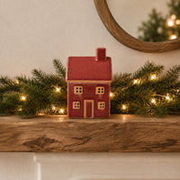 Plum Pudding Christmas Ceramic Village Decoration Small Red