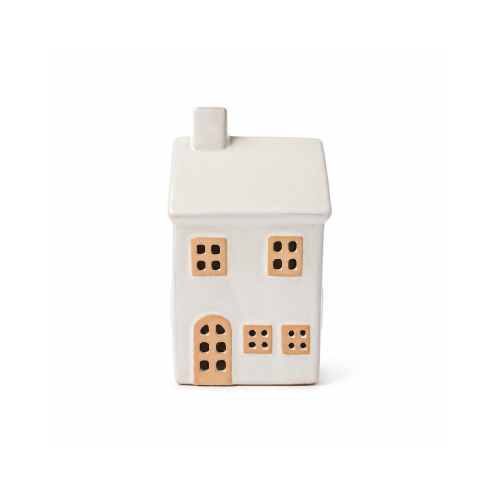 Plum Pudding Christmas Ceramic Village Decoration Medium Glazed White