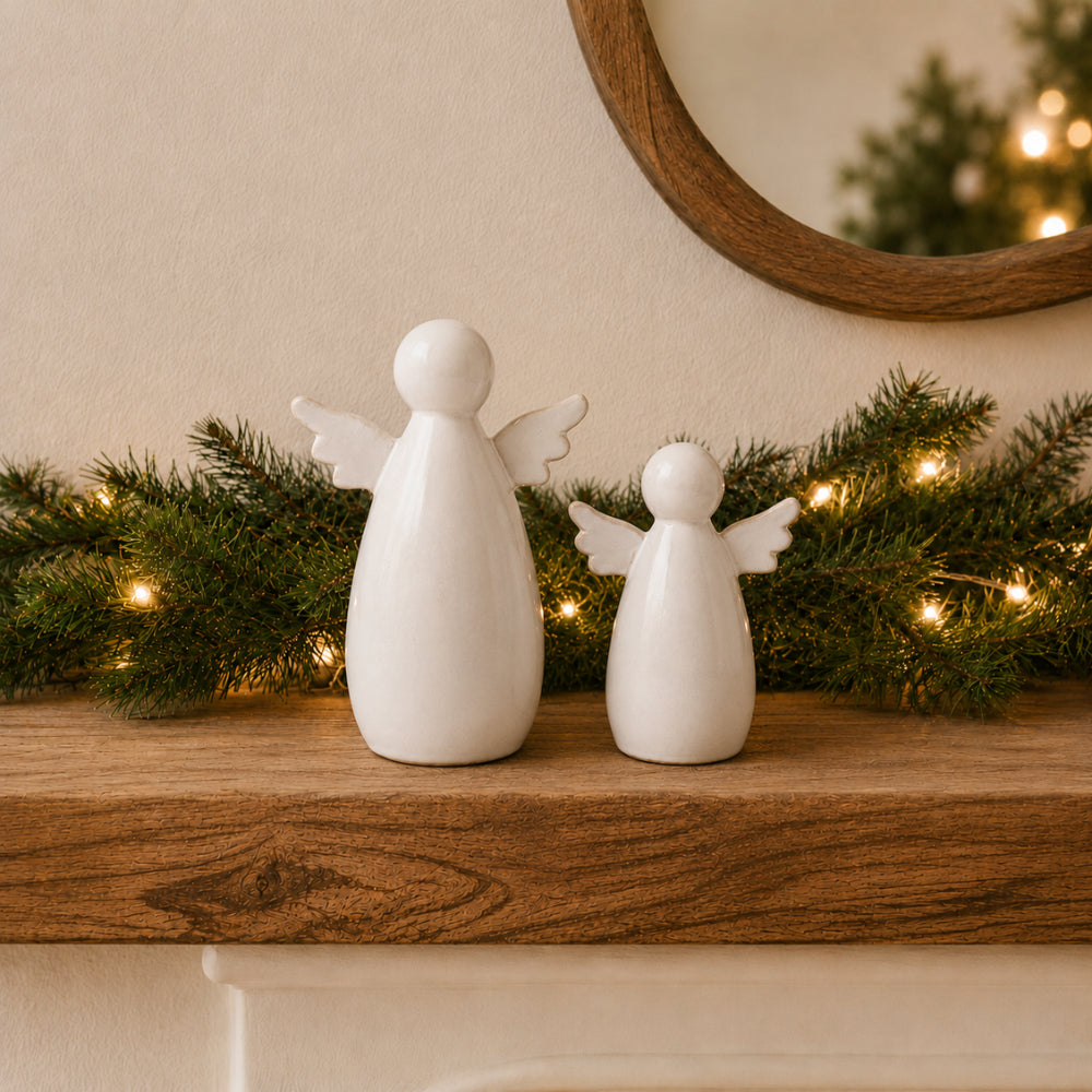 Plum Pudding Christmas Ceramic Christmas Angels Large Glazed White