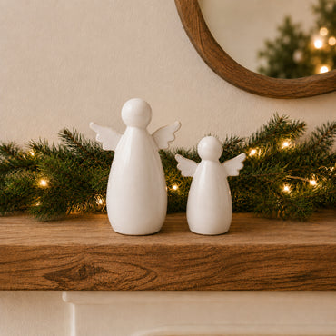 Plum Pudding Christmas Ceramic Christmas Angels Large Glazed White