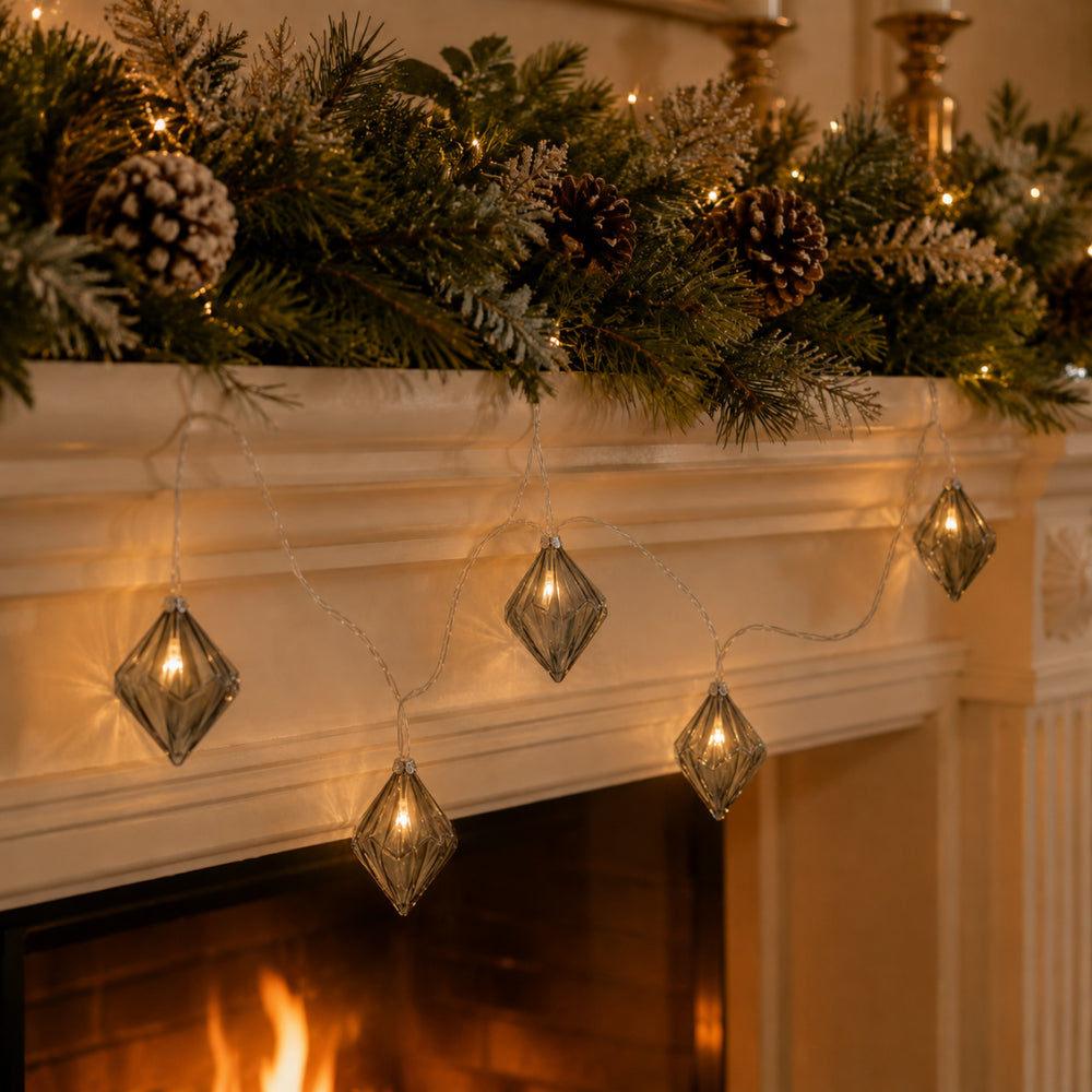 Plum Pudding Christmas Glass String Lights Diamond