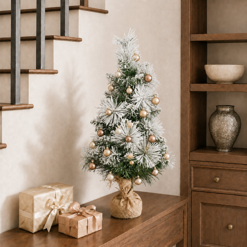 Plum Pudding Christmas Table Christmas Tree with Lights Snowy Small 45cm