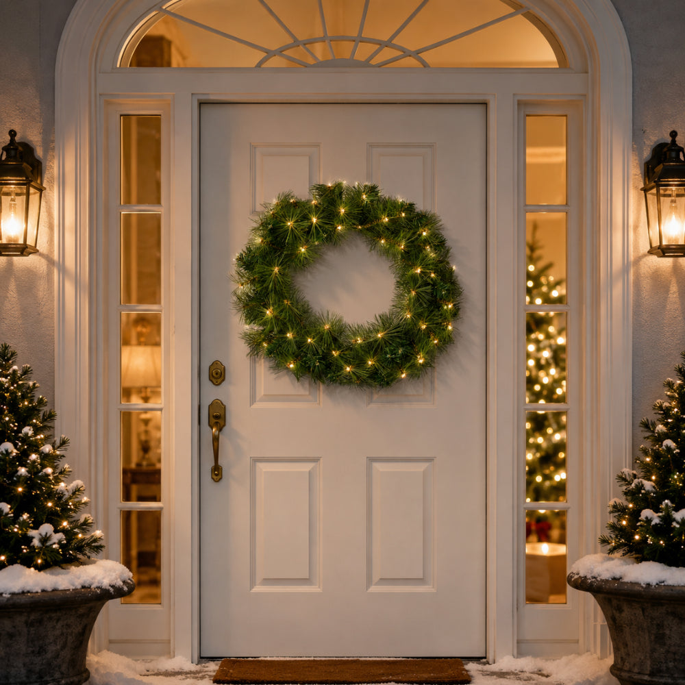 Plum Pudding Christmas Wreath with Lights 60cm