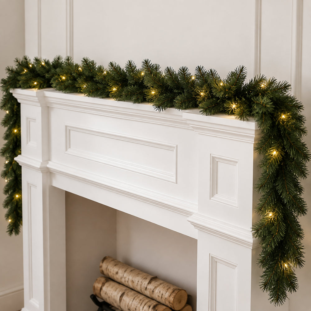 Plum Pudding Christmas Garland with Lights 1.8m
