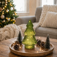 Plum Pudding Christmas Light up Glass Christmas Tree Green