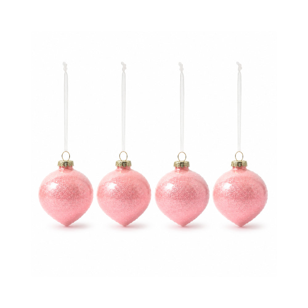 Plum Pudding Christmas Glass Christmas Ornament 4pk Blush Drop