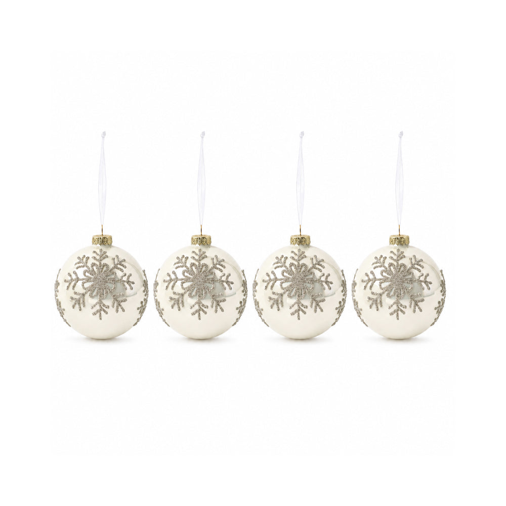 Plum Pudding Christmas Glass Christmas Ornament 4pk Silver Snowflake