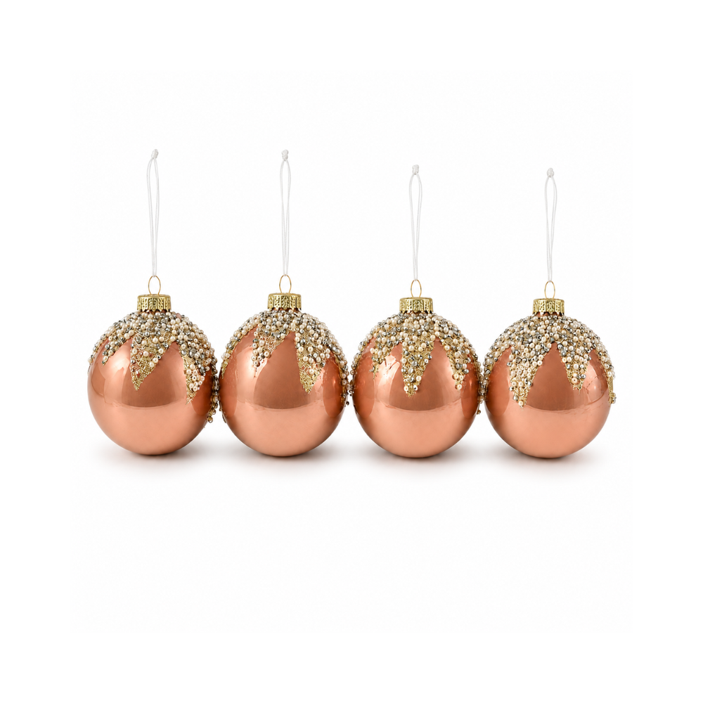 Plum Pudding Christmas Glass Christmas Ornament 4pk Gold Beaded Top