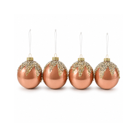 Plum Pudding Christmas Glass Christmas Ornament 4pk Gold Beaded Top