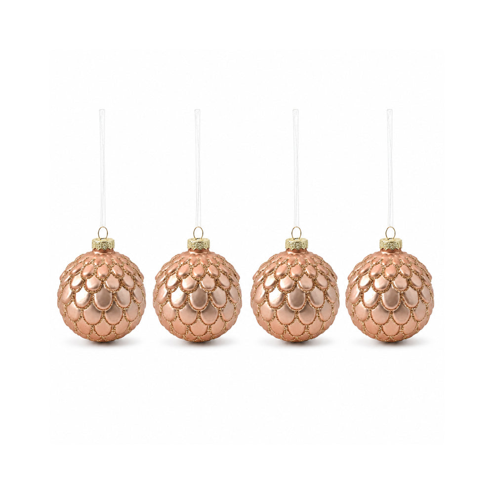 Plum Pudding Christmas Glass Christmas Ornament 4pk Gold Scales