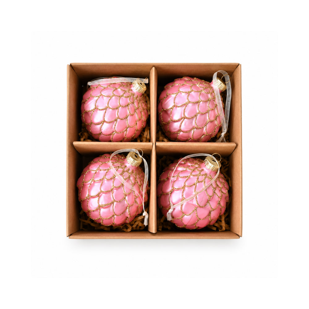 Plum Pudding Christmas Glass Christmas Ornament 4pk Blush Scales
