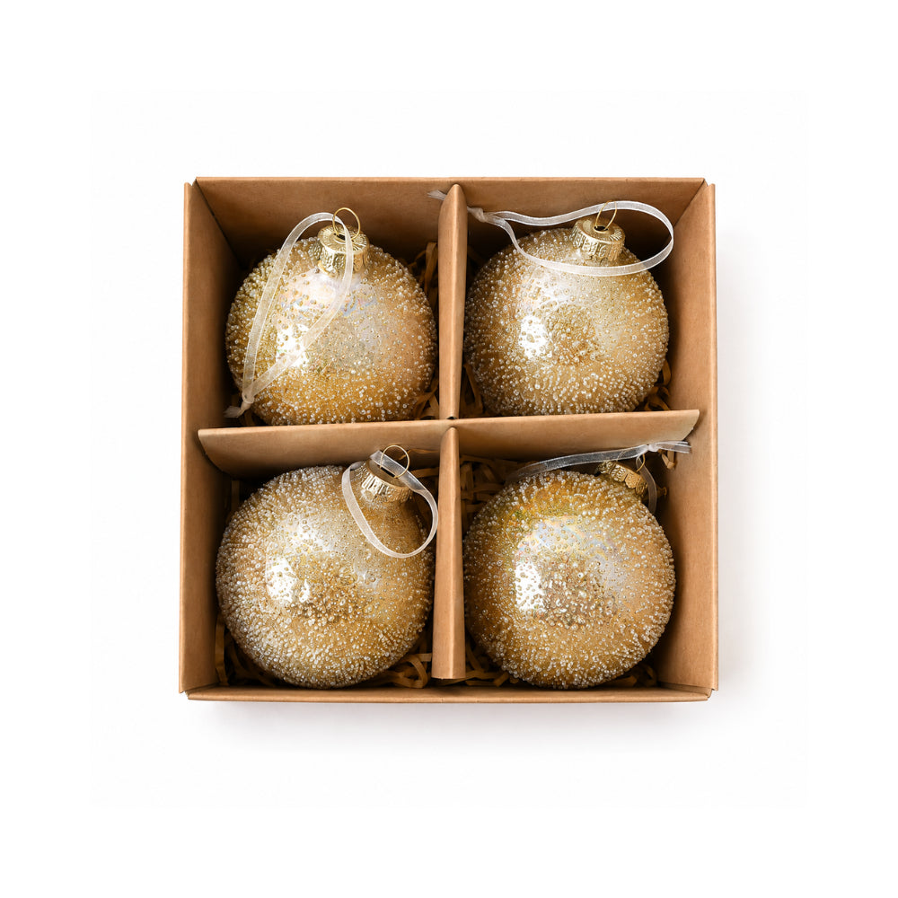Plum Pudding Christmas Glass Christmas Ornament 4pk Gold Molten Glaze