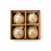 Plum Pudding Christmas Glass Christmas Ornament 4pk Gold Molten Glaze
