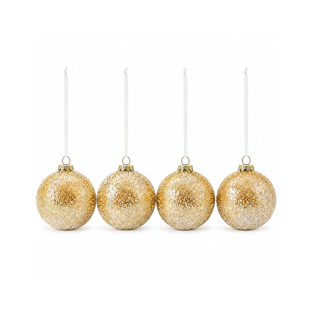 Plum Pudding Christmas Glass Christmas Ornament 4pk Gold Molten Glaze