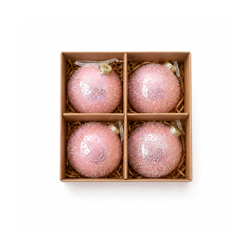 Plum Pudding Christmas Glass Christmas Ornament 4pk Blush Pink Molten Glaze