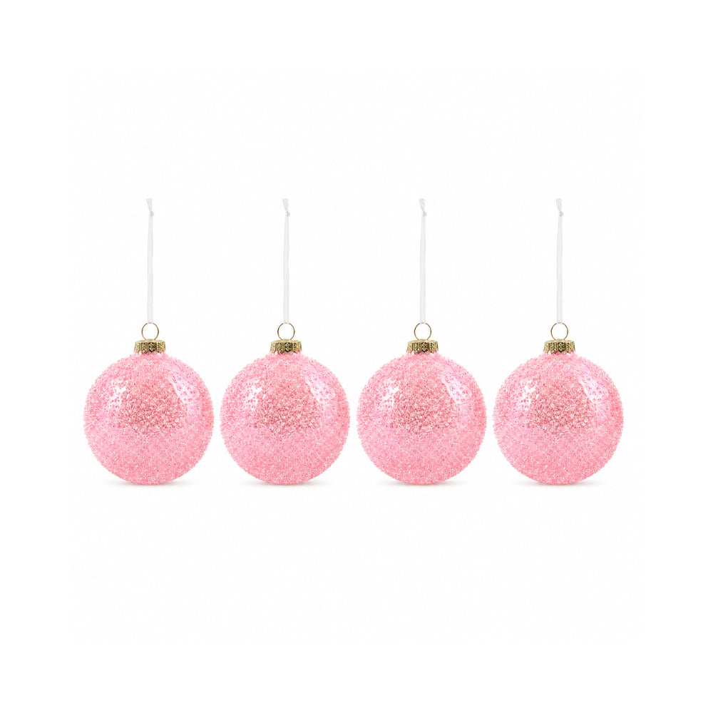 Plum Pudding Christmas Glass Christmas Ornament 4pk Blush Pink Molten Glaze