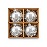 Plum Pudding Christmas Glass Christmas Ornament 4pk Silver Beaded Centre