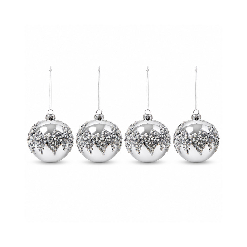 Plum Pudding Christmas Glass Christmas Ornament 4pk Silver Beaded Centre