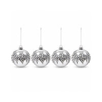 Plum Pudding Christmas Glass Christmas Ornament 4pk Silver Beaded Centre