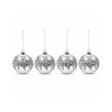 Plum Pudding Christmas Glass Christmas Ornament 4pk Silver Beaded Centre