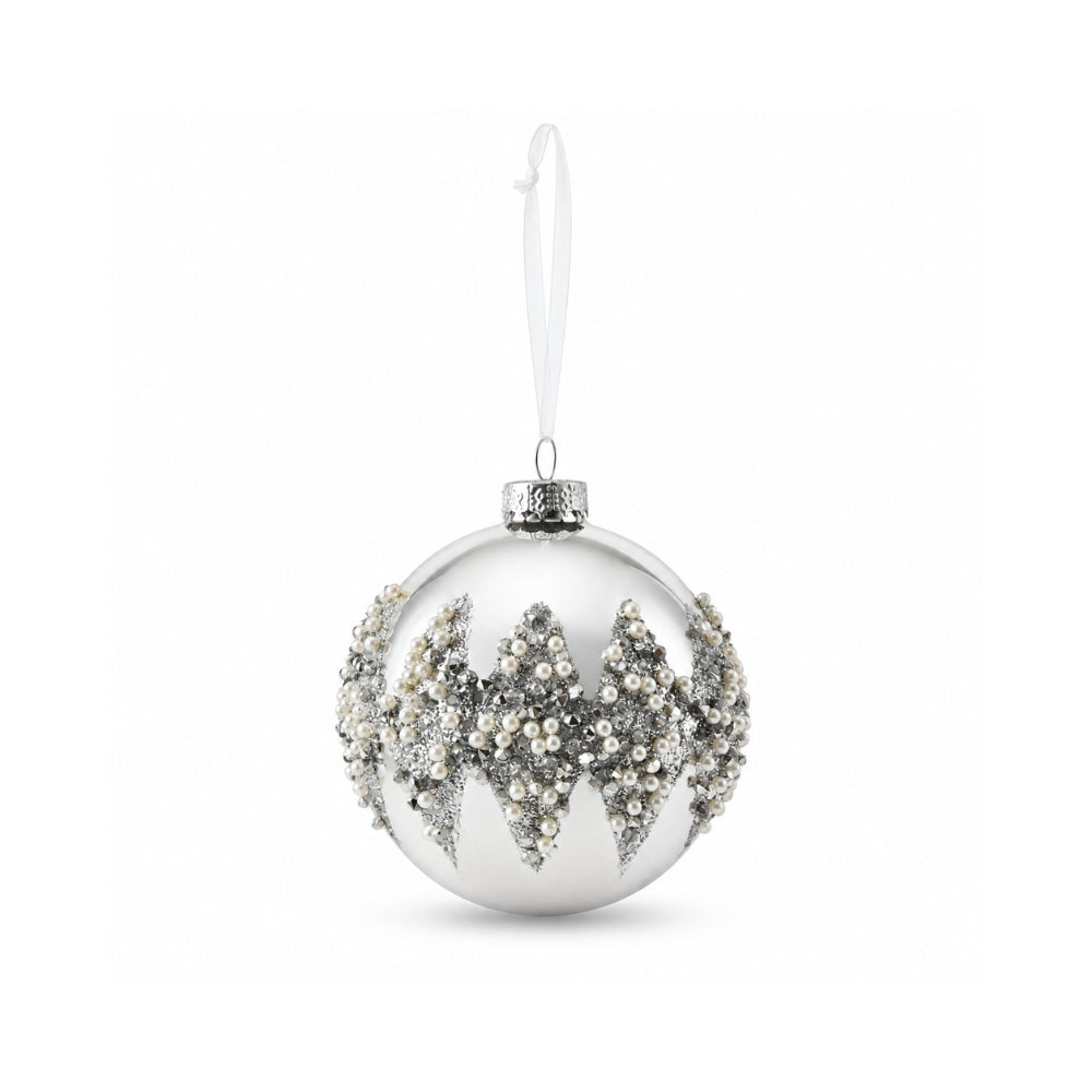 Plum Pudding Christmas Glass Christmas Ornament 4pk Silver Beaded Centre