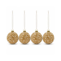 Plum Pudding Christmas Glass Christmas Ornament 4pk Beaded Gold