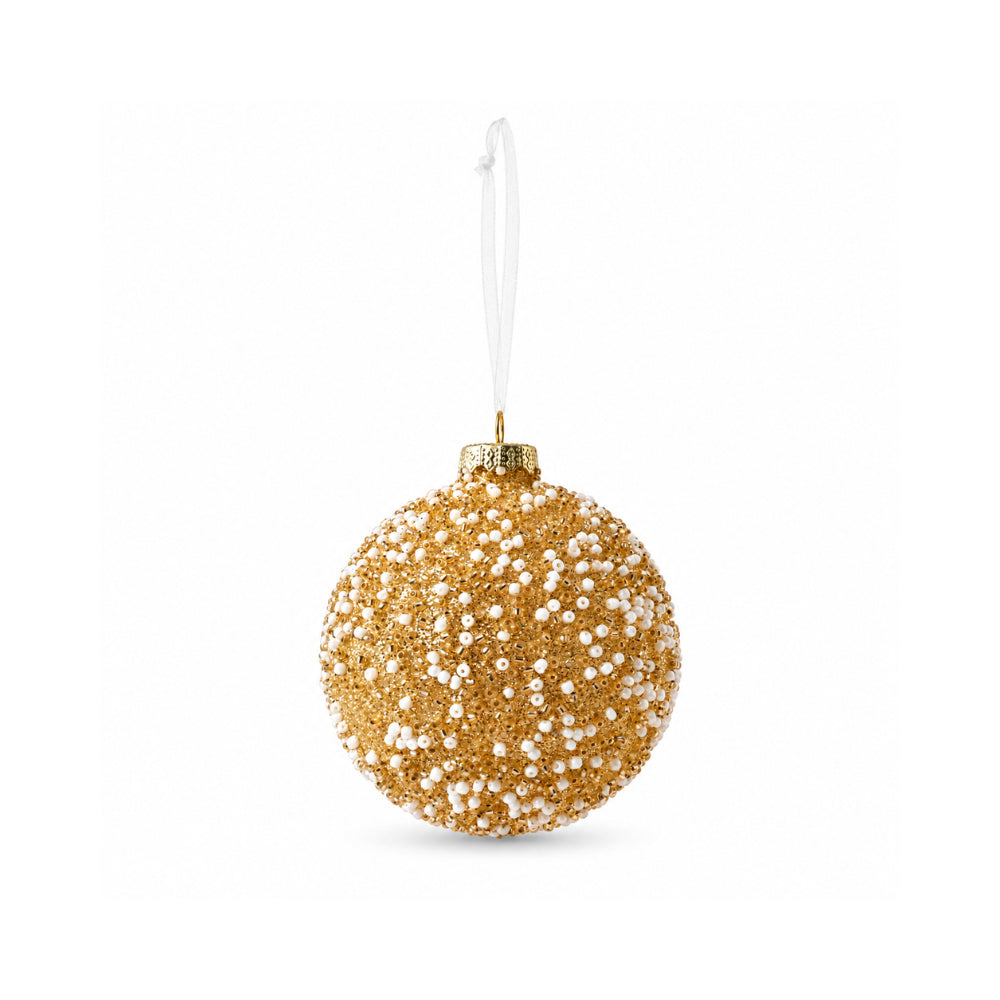 Plum Pudding Christmas Glass Christmas Ornament 4pk Beaded Gold