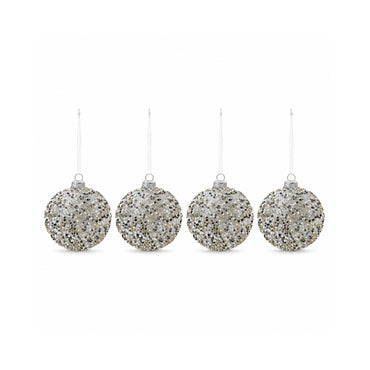 Plum Pudding Christmas Glass Christmas Ornament 4pk Beaded Silver