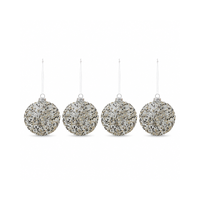 Plum Pudding Christmas Glass Christmas Ornament 4pk Beaded Silver