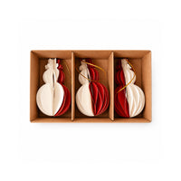 Plum Pudding Christmas Paper Snowman Ornaments 3pk Red & Cream