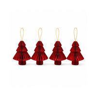 Plum Pudding Christmas Paper Tree decorations, 4pk Red