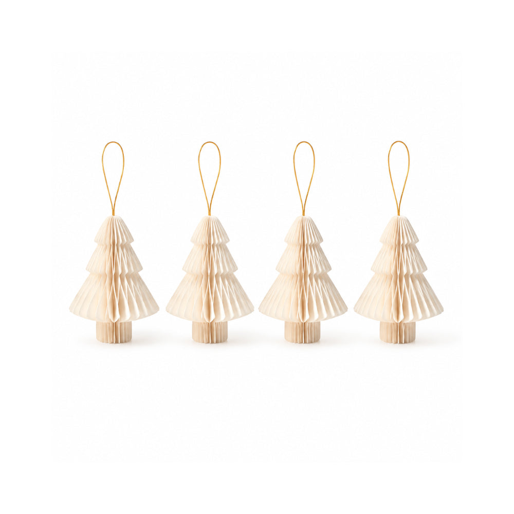 Plum Pudding Christmas Paper Tree decorations, 4pk Cream