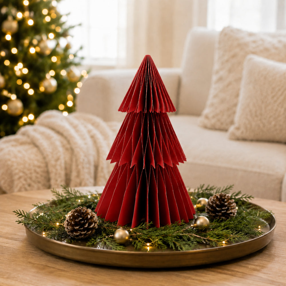 Plum Pudding Christmas Paper Tree Mantle Decoration Red