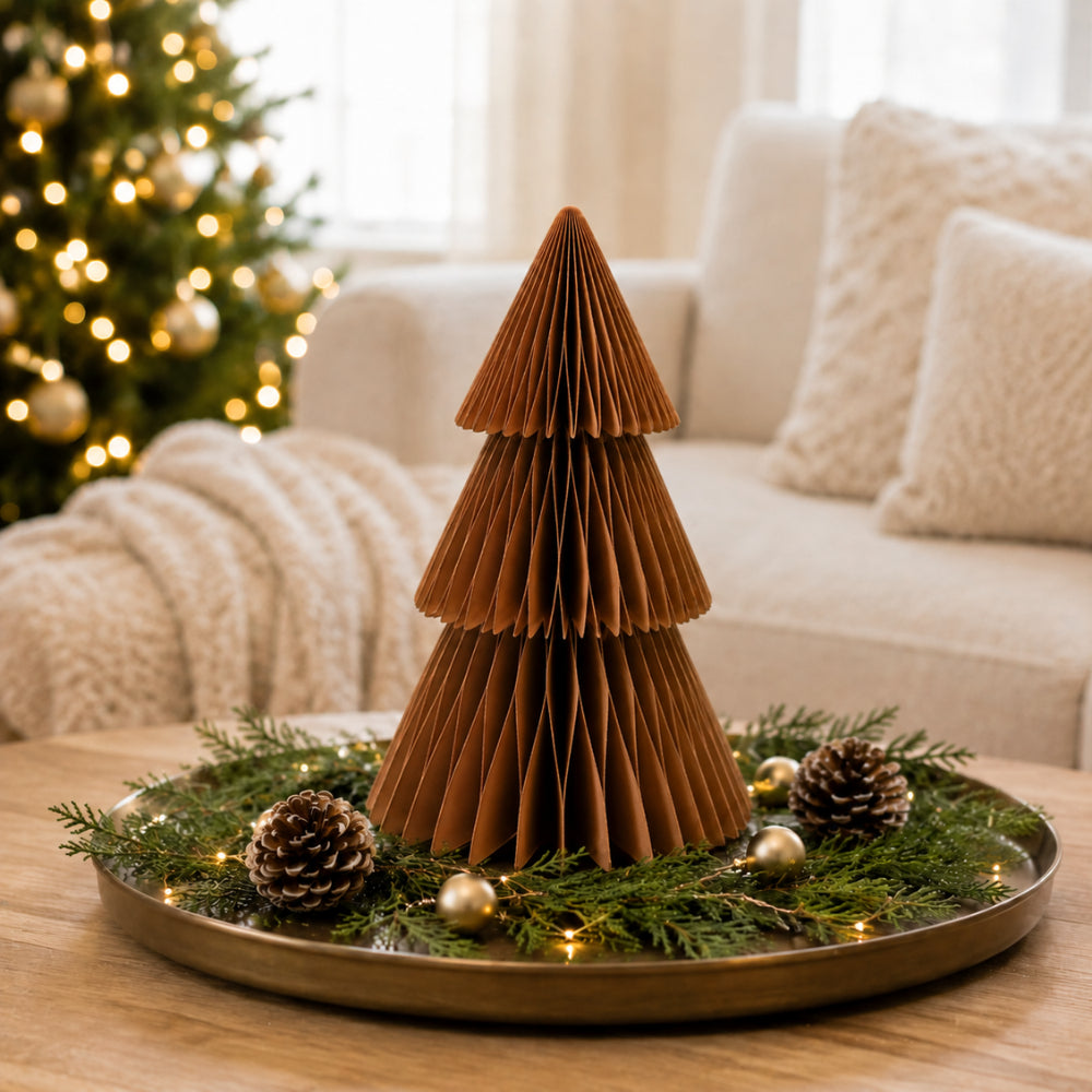 Plum Pudding Christmas Paper Tree Mantle Decoration Brown