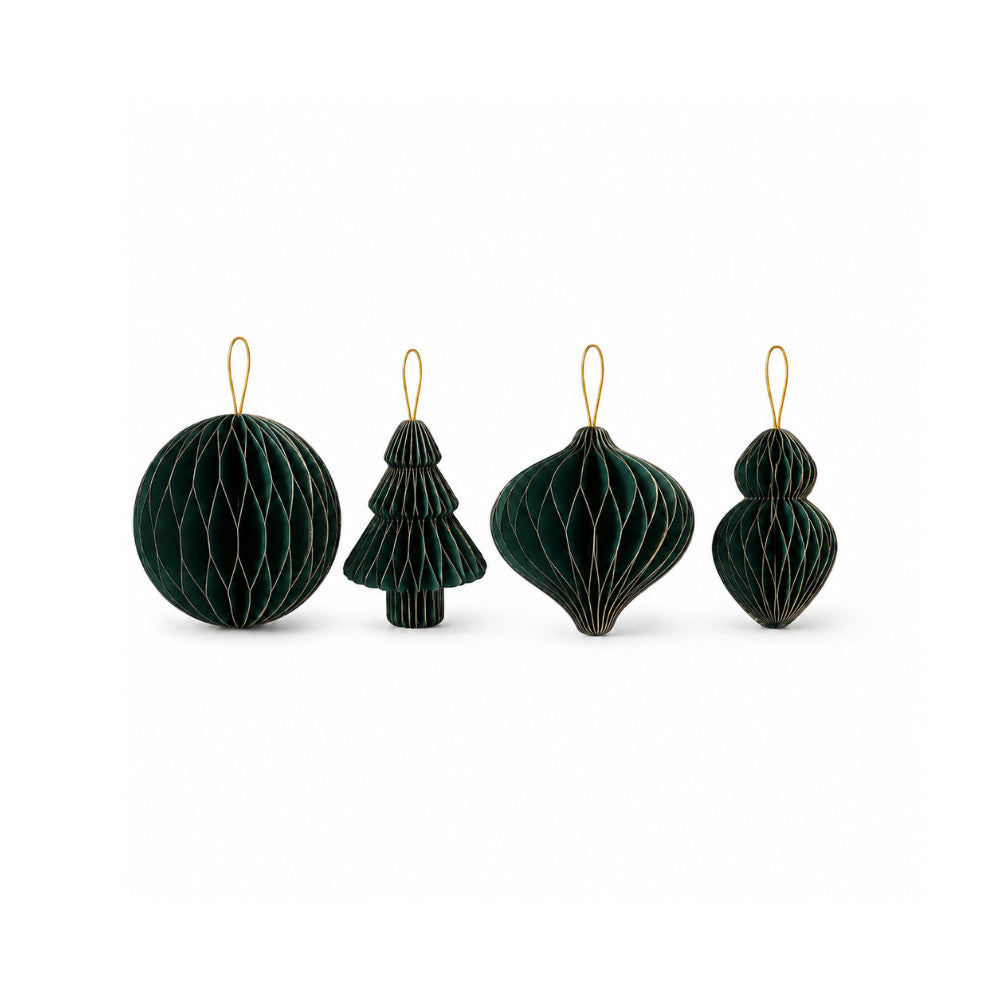 Plum Pudding Christmas Paper Ornaments 4pk Green