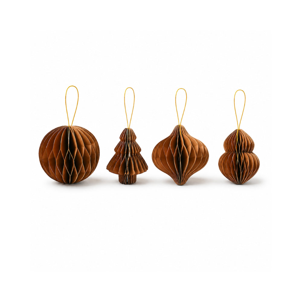 Plum Pudding Christmas Paper Ornaments 4pk Brown