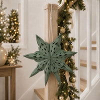 Plum Pudding Christmas 8 Pointed Paper Star 45cm Green