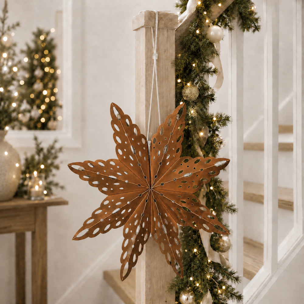 Plum Pudding Christmas 8 Pointed Paper Star 45cm Brown