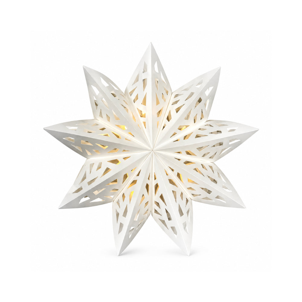 Plum Pudding Christmas 9 Pointed Paper Star 40cm with lights Cream