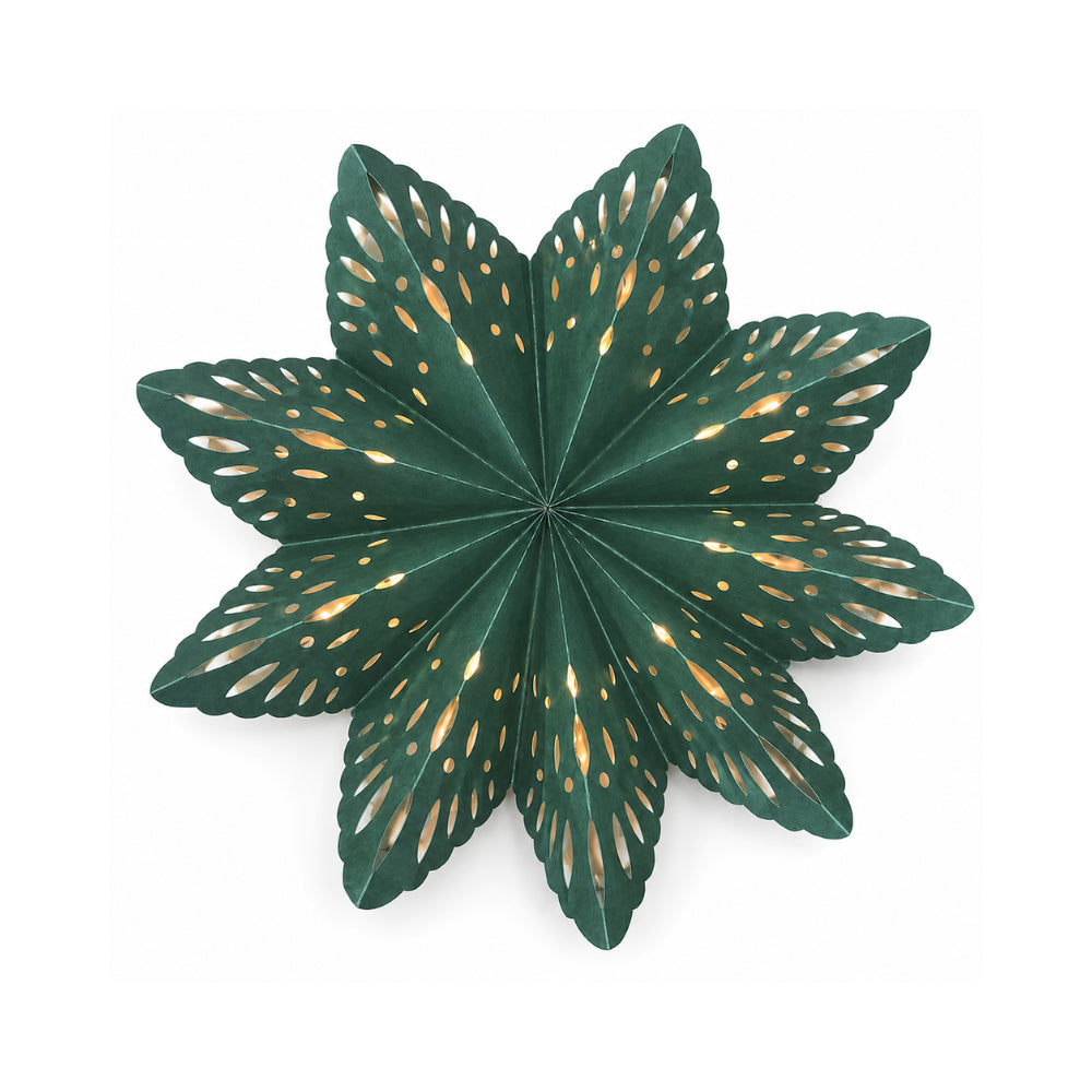 Plum Pudding Christmas 9 Pointed Paper Star 40cm with lights Green