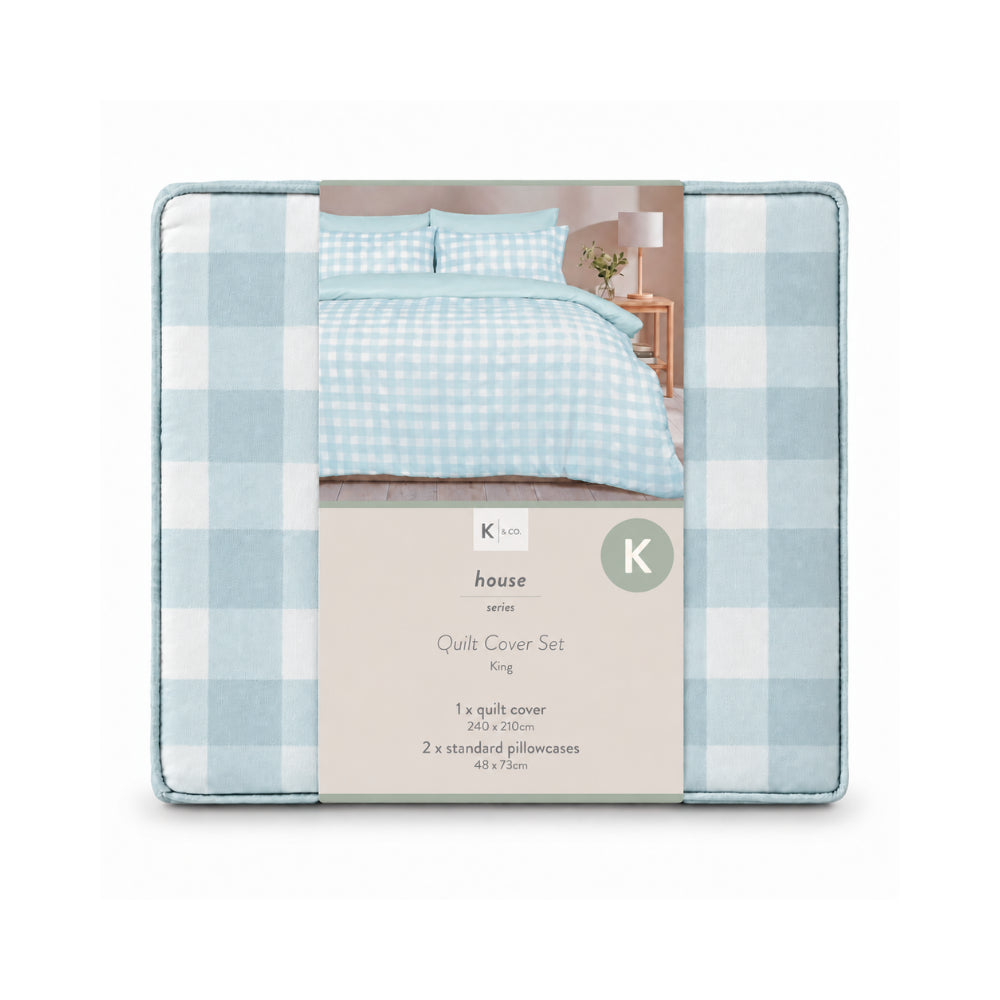 K&Co. House Series Sunwashed Quilt Cover Set King - SAGE GINGHAM