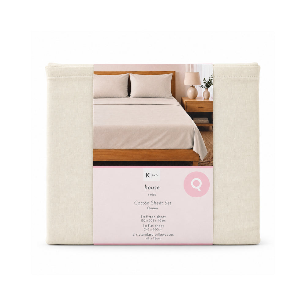 K&Co. House Series Cotton Sheet Set Queen - CREAM