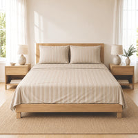 K&Co. House Series Cotton Sheet Set Queen - LATTE STRIPE