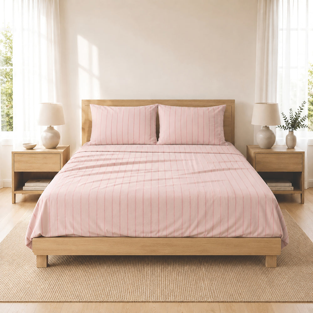 K&Co. House Series Cotton Sheet Set King - PINK STRIPE