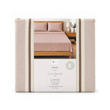 K&Co. House Series Cotton Sheet Set King - LATTE STRIPE