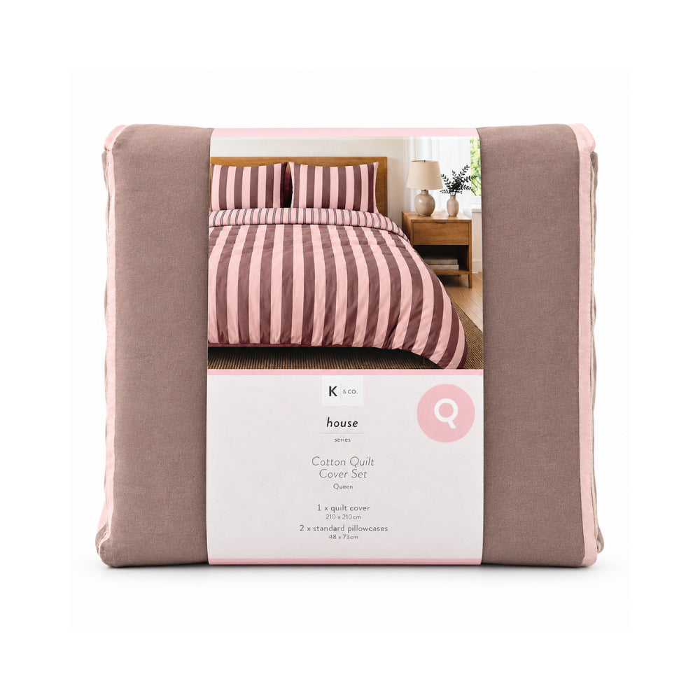 K&Co. House Series Cotton Quilt Cover Set Queen - DAHLIA STRIPE